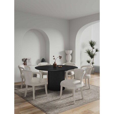 Manhattan Comfort 7-Piece Hathaway 59.05 Round Dining Set in Black with 6 Flor Dining Chairs in Ivory 6-DT05DC088AR-BKIV